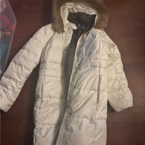 Jessica White Teddy Jacket with Brown Fur Trim